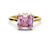 Yellow gold Fancy Pink Asscher Cut Diamond Solitaire Ring with Flower Prong Setting and Classic Band_38