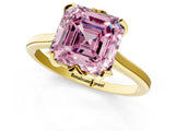 Yellow gold Fancy Pink Asscher Cut Diamond Solitaire Ring with Flower Prong Setting and Classic Band_39