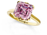 Yellow gold Fancy Pink Asscher Cut Diamond Solitaire Ring with Flower Prong Setting and Classic Band_99