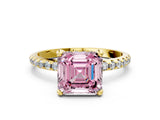 Yellow gold Fancy Pink Asscher Cut Diamond Solitaire Ring with Four-Prong Setting and Pavé Band_3