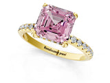 Yellow gold Fancy Pink Asscher Cut Diamond Solitaire Ring with Four-Prong Setting and Pavé Band_4