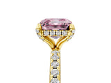 Yellow gold Fancy Pink Asscher Cut Diamond Solitaire Ring with Four-Prong Setting and Pavé Band_8