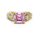 Yellow gold Fancy Pink Asscher Cut Diamond Solitaire Ring with Milgrain Pavé Band and Four-Prong Setting_22