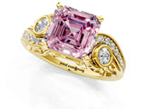 Yellow gold Fancy Pink Asscher Cut Diamond Solitaire Ring with Milgrain Pavé Band and Four-Prong Setting_23