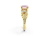 Yellow gold Fancy Pink Asscher Cut Diamond Solitaire Ring with Milgrain Pavé Band and Four-Prong Setting_24