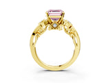 Yellow gold Fancy Pink Asscher Cut Diamond Solitaire Ring with Milgrain Pavé Band and Four-Prong Setting_25