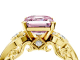 Yellow gold Fancy Pink Asscher Cut Diamond Solitaire Ring with Milgrain Pavé Band and Four-Prong Setting_26