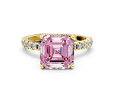 Yellow gold Fancy Pink Asscher Cut Diamond Solitaire Ring with Pavé Band and Four-Prong Setting_51
