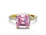 Yellow gold Fancy Pink Asscher Cut Diamond Solitaire Ring with Pavé Band and Hidden Halo_20