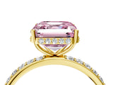 Yellow gold Fancy Pink Asscher Cut Diamond Solitaire Ring with Pavé Band and Hidden Halo_24
