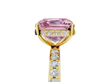 Yellow gold Fancy Pink Asscher Cut Diamond Solitaire Ring with Pavé Band and Hidden Halo_25