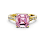 Yellow gold Fancy Pink Asscher Cut Diamond Solitaire Ring with Pavé Band and Prong Setting_12