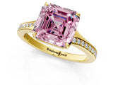 Yellow gold Fancy Pink Asscher Cut Diamond Solitaire Ring with Pavé Band and Prong Setting_13