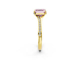 Yellow gold Fancy Pink Asscher Cut Diamond Solitaire Ring with Pavé Band and Prong Setting_14
