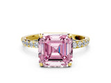Yellow gold Fancy Pink Asscher Cut Diamond Solitaire Ring with Pave Band and Four Prong Setting_33