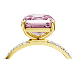 Yellow gold Fancy Pink Asscher Cut Diamond Solitaire Ring with Pave Band and Four Prong Setting_37