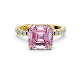 Yellow gold Fancy Pink Asscher Cut Diamond Solitaire Ring with Round  Pavé Band and Four-Prong Setting_36