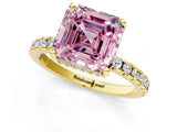 Yellow gold Fancy Pink Asscher Cut Diamond Solitaire Ring with Round  Pavé Band and Four-Prong Setting_37