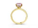 Yellow gold Fancy Pink Asscher Cut Diamond Solitaire Ring with Round  Pavé Band and Four-Prong Setting_39