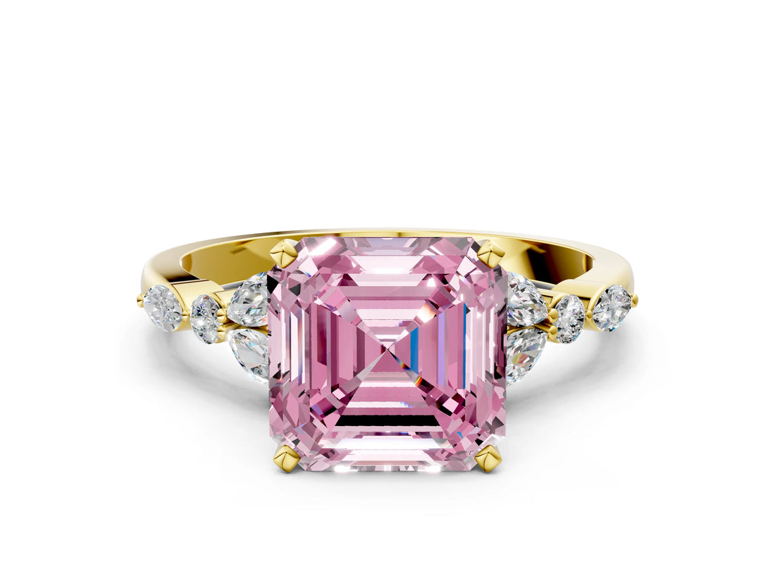 Yellow gold Fancy Pink Asscher Cut Diamond Solitaire Ring with Side Stones and Four-Prong Setting_50