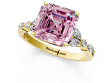 Yellow gold Fancy Pink Asscher Cut Diamond Solitaire Ring with Side Stones and Four-Prong Setting_51