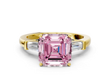 Yellow gold Fancy Pink Asscher  Cut Diamond Solitaire Ring with Tapered Baguette Accents and Four-Prong Setting_17