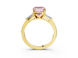 Yellow gold Fancy Pink Asscher  Cut Diamond Solitaire Ring with Tapered Baguette Accents and Four-Prong Setting_20