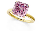 Yellow gold Fancy Pink Asscher Cut Diamond Solitaire Ring with Thin Band and Prong Setting_13