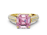 Yellow gold Fancy Pink Asscher Cut Diamond Solitaire Ring with Three-Row Pavé Band and Four-Prong Setting_17