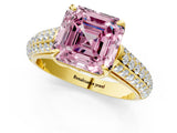 Yellow gold Fancy Pink Asscher Cut Diamond Solitaire Ring with Three-Row Pavé Band and Four-Prong Setting_18