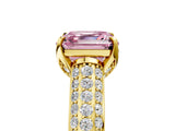 Yellow gold Fancy Pink Asscher Cut Diamond Solitaire Ring with Three-Row Pavé Band and Four-Prong Setting_22
