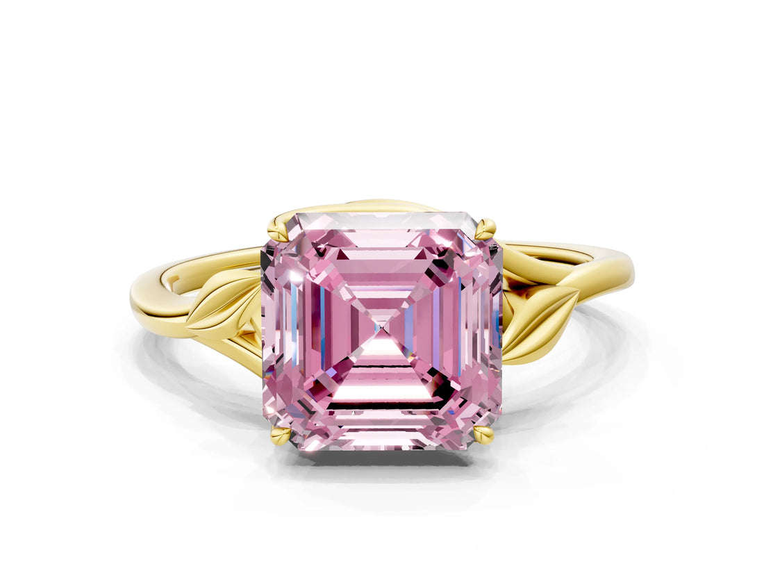 Yellow gold Fancy Pink Asscher Cut Diamond Solitaire Ring with Twist Band and Four-Prong Setting_46