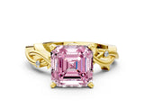 Yellow gold Fancy Pink Asscher Cut Diamond Solitaire Ring with Twisted Band and Prong Setting_22