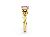 Yellow gold Fancy Pink Asscher Cut Diamond Solitaire Ring with Twisted Band and Prong Setting_24