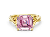 Yellow gold Fancy Pink Asscher Cut Diamond Solitaire Twist Band Prong Setting Ring_41