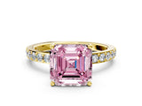 Yellow gold Fancy Pink Asscher  Cut Diamond Solitaire with Pave Band and Four-Prong Setting 1