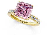 Yellow gold Fancy Pink Asscher  Cut Diamond Solitaire with Pave Band and Four-Prong Setting 2