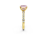 Yellow gold Fancy Pink Asscher  Cut Diamond Solitaire with Pave Band and Four-Prong Setting 3