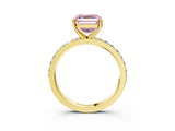 Yellow gold Fancy Pink Asscher  Cut Diamond Solitaire with Pave Band and Four-Prong Setting 4