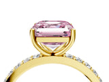 Yellow gold Fancy Pink Asscher  Cut Diamond Solitaire with Pave Band and Four-Prong Setting 5