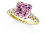 Yellow gold Fancy Pink Asscher  Cut Diamond Solitaire with Pave Band and Four-Prong Setting_35