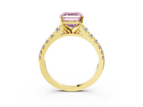 Yellow gold Fancy Pink Asscher  Cut Diamond Solitaire with Pave Band and Four-Prong Setting_37