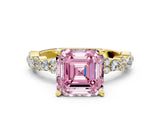 Yellow gold Fancy Pink Asscher Cut Diamond Solitaire with Side Stones, Pave Band, Four-Prong Setting_57