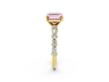 Yellow gold Fancy Pink Asscher Cut Diamond Solitaire with Side Stones, Pave Band, Four-Prong Setting_59
