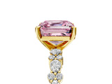 Yellow gold Fancy Pink Asscher Cut Diamond Solitaire with Side Stones, Pave Band, Four-Prong Setting_62