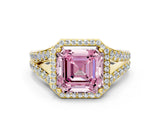 Yellow gold Fancy Pink Asscher Cut Diamond Split Shank Halo Ring with Four-Prong Setting_35