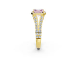 Yellow gold Fancy Pink Asscher Cut Diamond Split Shank Halo Ring with Four-Prong Setting_37