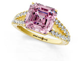 Yellow gold Fancy Pink Asscher Cut Diamond Split Shank Pavé Engagement Ring with Four-Prong Setting_18