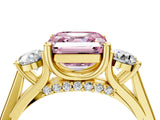 Yellow gold Fancy Pink Asscher Cut Diamond Three-Stone Engagement Ring with Prong Setting and Pavé Band_4