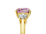 Yellow gold Fancy Pink Asscher Cut Diamond Three-Stone Engagement Ring with Prong Setting and Pavé Band_5